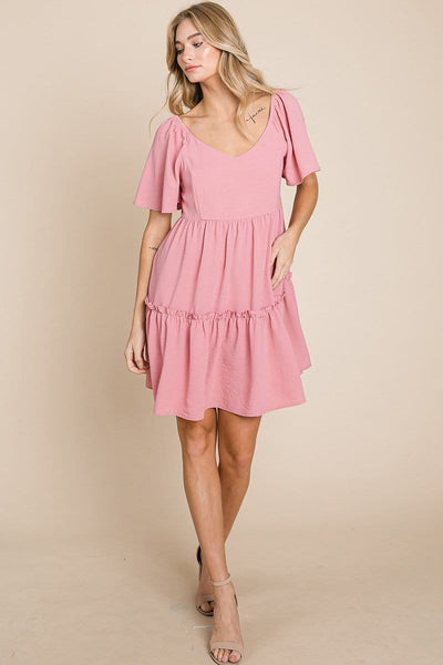 V neck Ruffle Tiered Layered Babydoll Dress