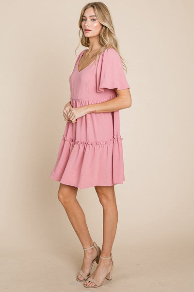V neck Ruffle Tiered Layered Babydoll Dress