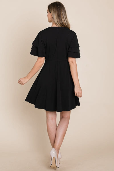 Flutter Layered Sleeve Ruffle Hem Sun Dress