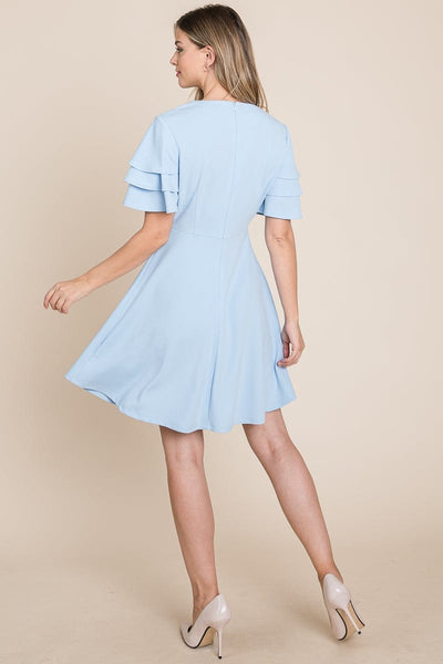 Flutter Layered Sleeve Ruffle Hem Sun Dress