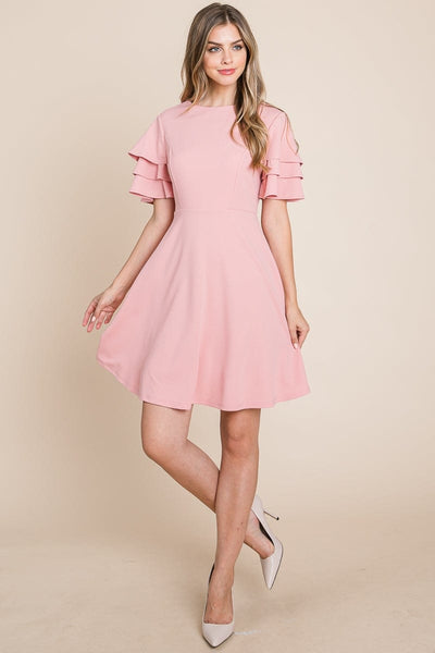 Flutter Layered Sleeve Ruffle Hem Sun Dress