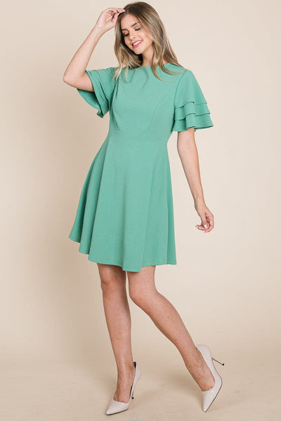 Flutter Layered Sleeve Ruffle Hem Sun Dress