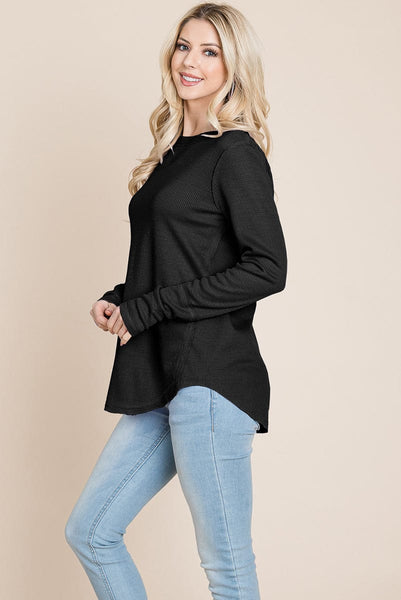 Casual Comfy Knit Waffle Pullover Raw Edge Tops