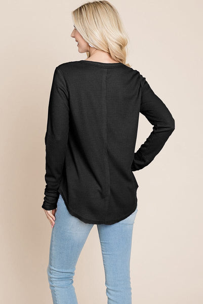 Casual Comfy Knit Waffle Pullover Raw Edge Tops
