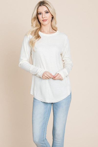 Casual Comfy Knit Waffle Pullover Raw Edge Tops