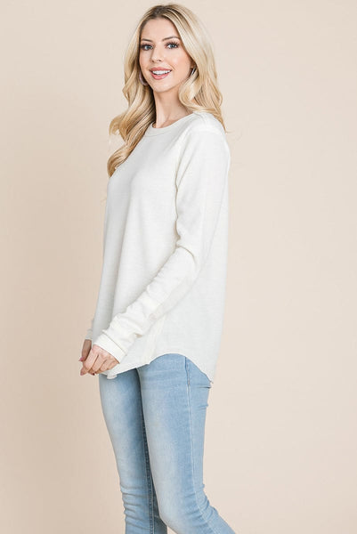 Casual Comfy Knit Waffle Pullover Raw Edge Tops