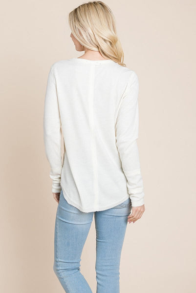 Casual Comfy Knit Waffle Pullover Raw Edge Tops