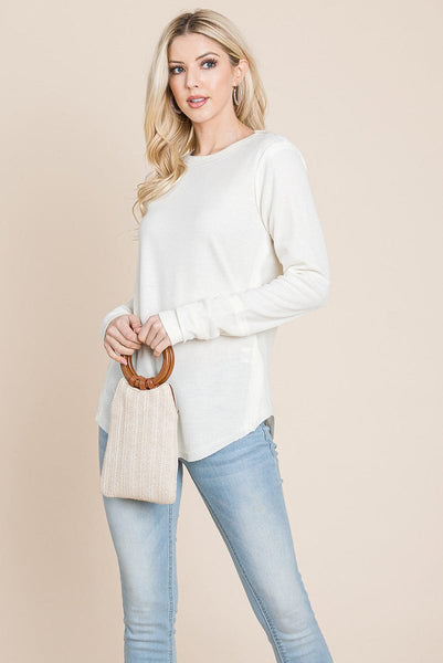 Casual Comfy Knit Waffle Pullover Raw Edge Tops
