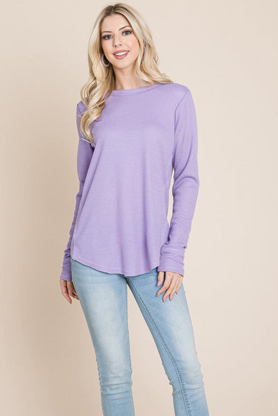 Casual Comfy Knit Waffle Pullover Raw Edge Tops