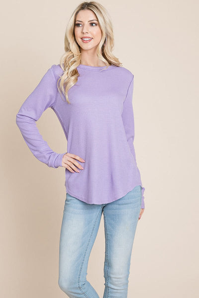 Casual Comfy Knit Waffle Pullover Raw Edge Tops