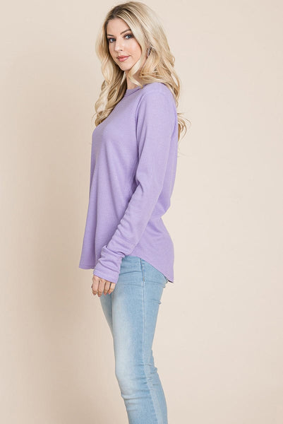 Casual Comfy Knit Waffle Pullover Raw Edge Tops