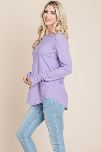 Casual Comfy Knit Waffle Pullover Raw Edge Tops