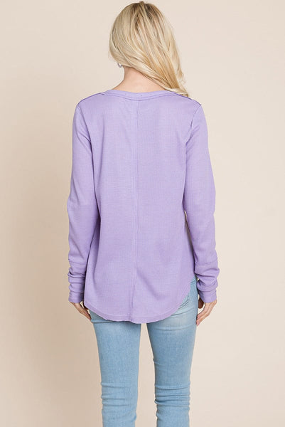 Casual Comfy Knit Waffle Pullover Raw Edge Tops