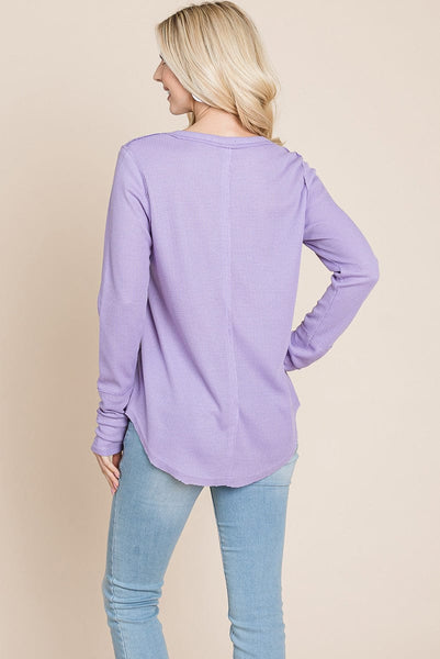 Casual Comfy Knit Waffle Pullover Raw Edge Tops