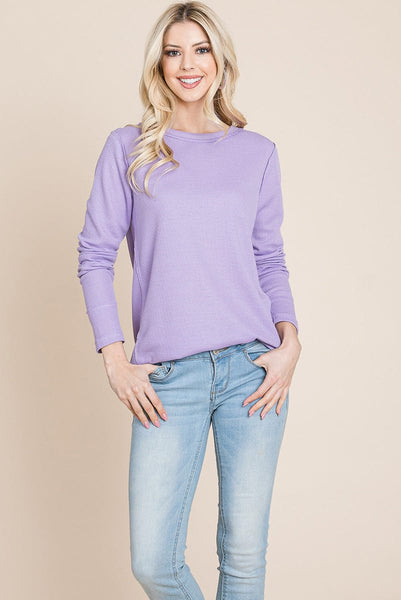 Casual Comfy Knit Waffle Pullover Raw Edge Tops