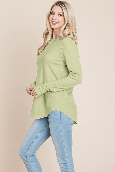 Casual Comfy Knit Waffle Pullover Raw Edge Tops