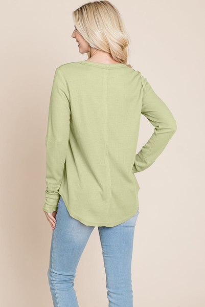 Casual Comfy Knit Waffle Pullover Raw Edge Tops