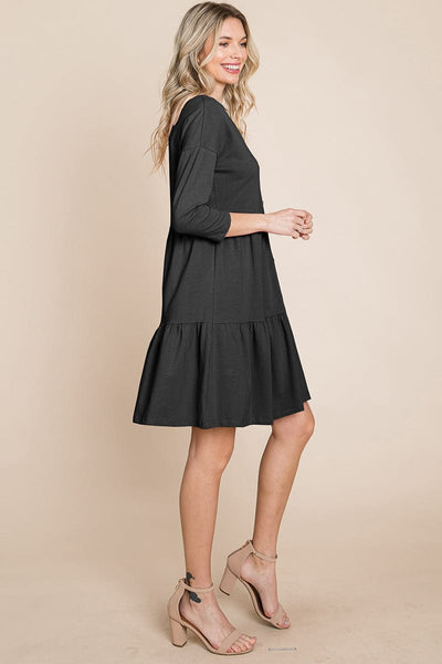 V neck Button Front Tiered Babydoll dress