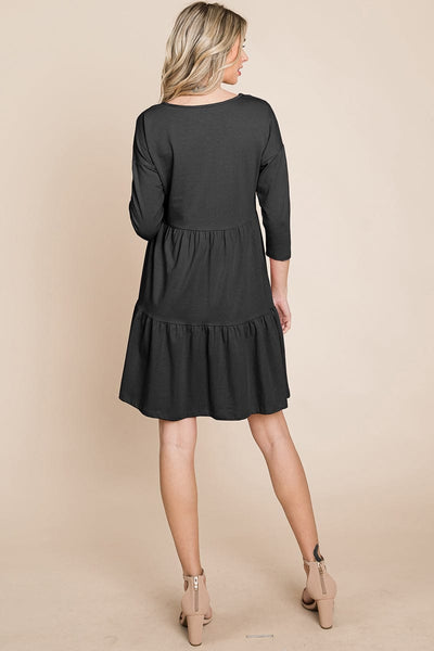 V neck Button Front Tiered Babydoll dress