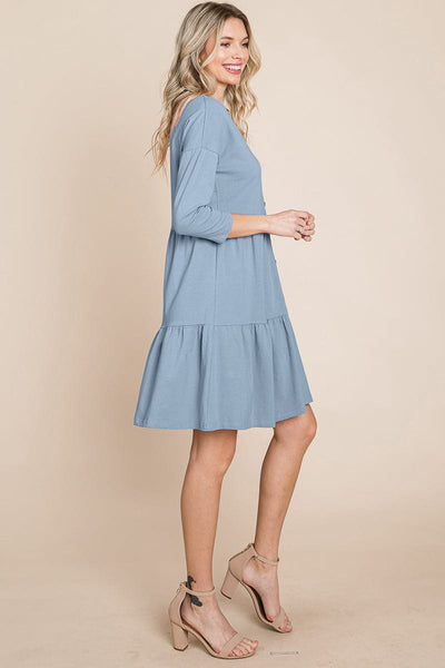 V neck Button Front Tiered Babydoll dress