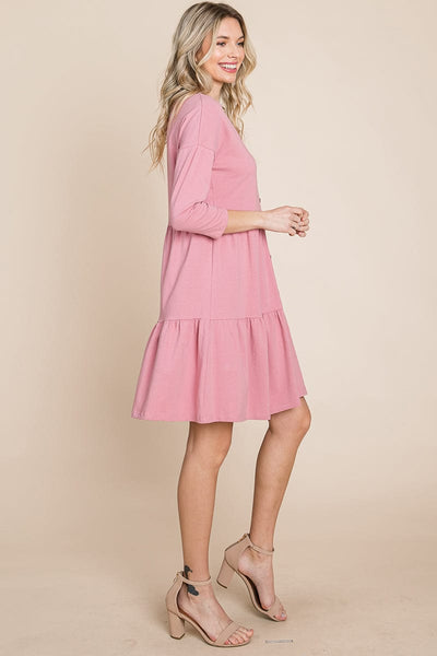 V neck Button Front Tiered Babydoll dress