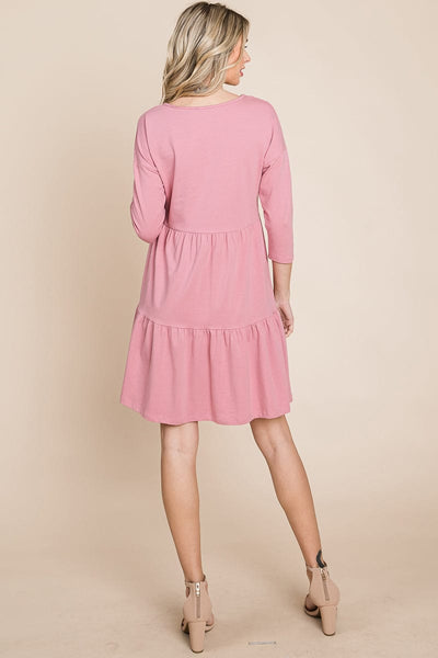V neck Button Front Tiered Babydoll dress