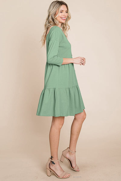 V neck Button Front Tiered Babydoll dress