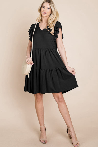 Tiered Ruffle Hem and Sleeve Cotton Dress