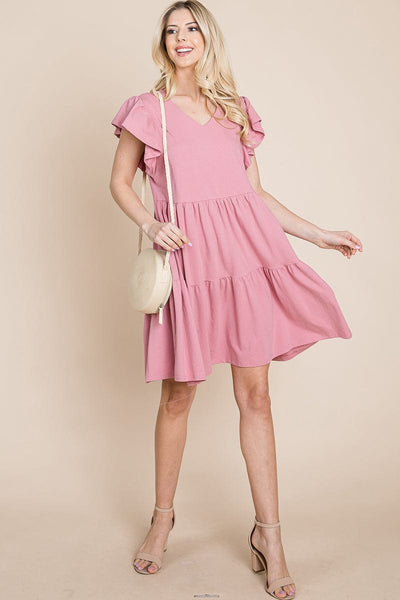 Tiered Ruffle Hem and Sleeve Cotton Dress