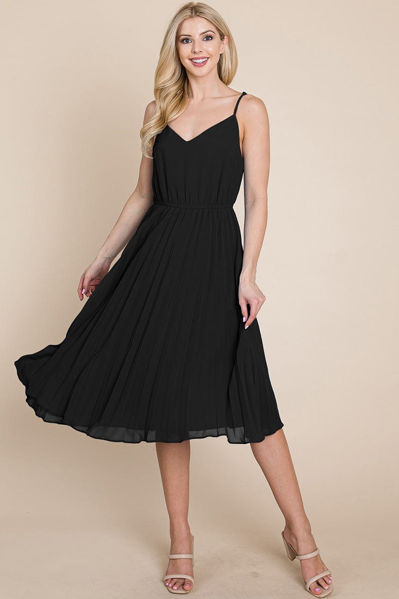 V Neck Pleated Midi Sundress