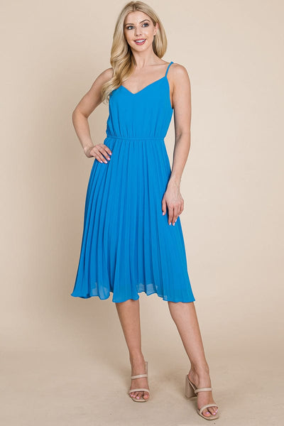 V Neck Pleated Midi Sundress