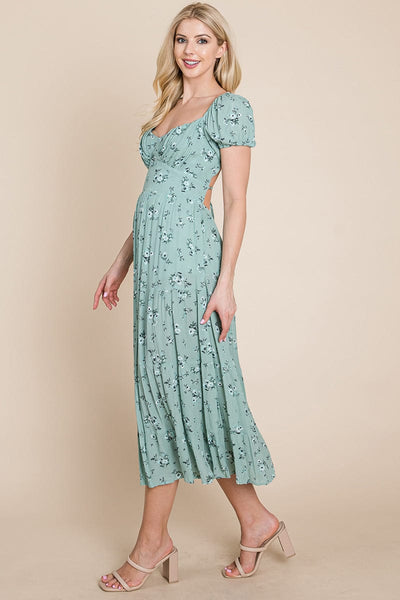 Floral Pleated Open back Midi Dress