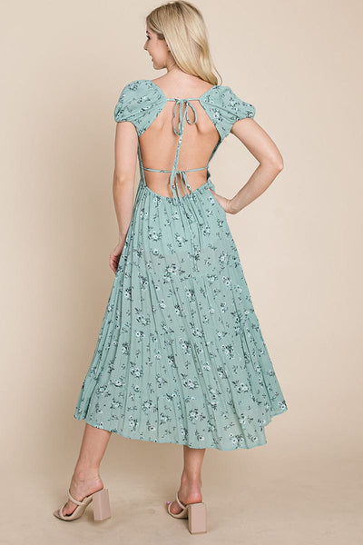 Floral Pleated Open back Midi Dress