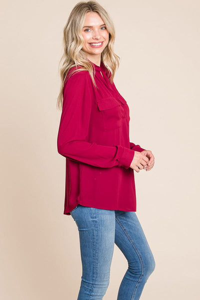 V neck Collared Pocket Detail Blouse Shirts