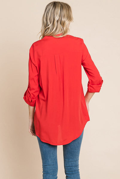 V neck Lace Long Sleeve Cotton Blouse Tops